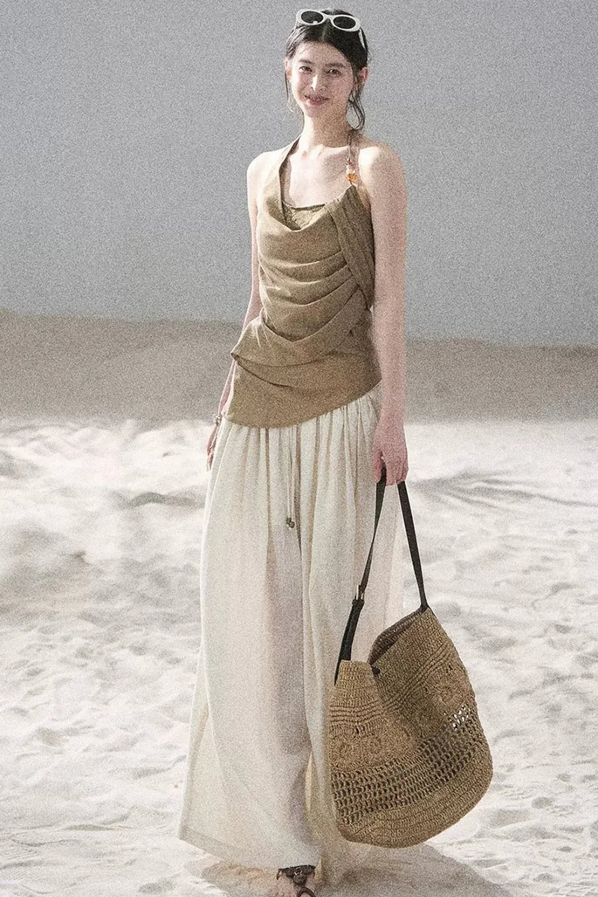 Watercolor Chiffon Wide-Leg Pants