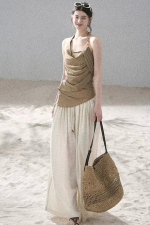 Watercolor Chiffon Wide-Leg Pants
