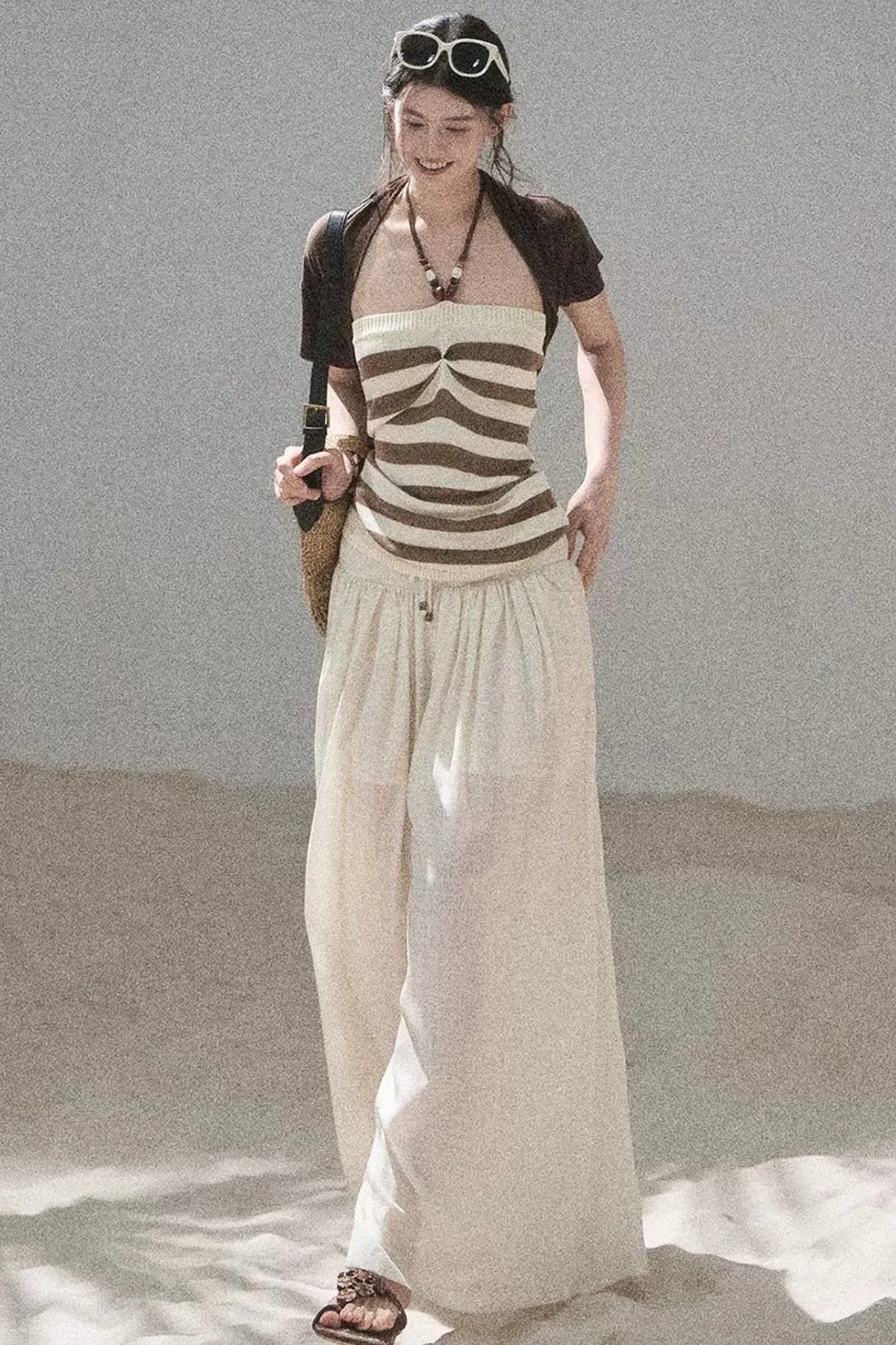 Watercolor Chiffon Wide-Leg Pants