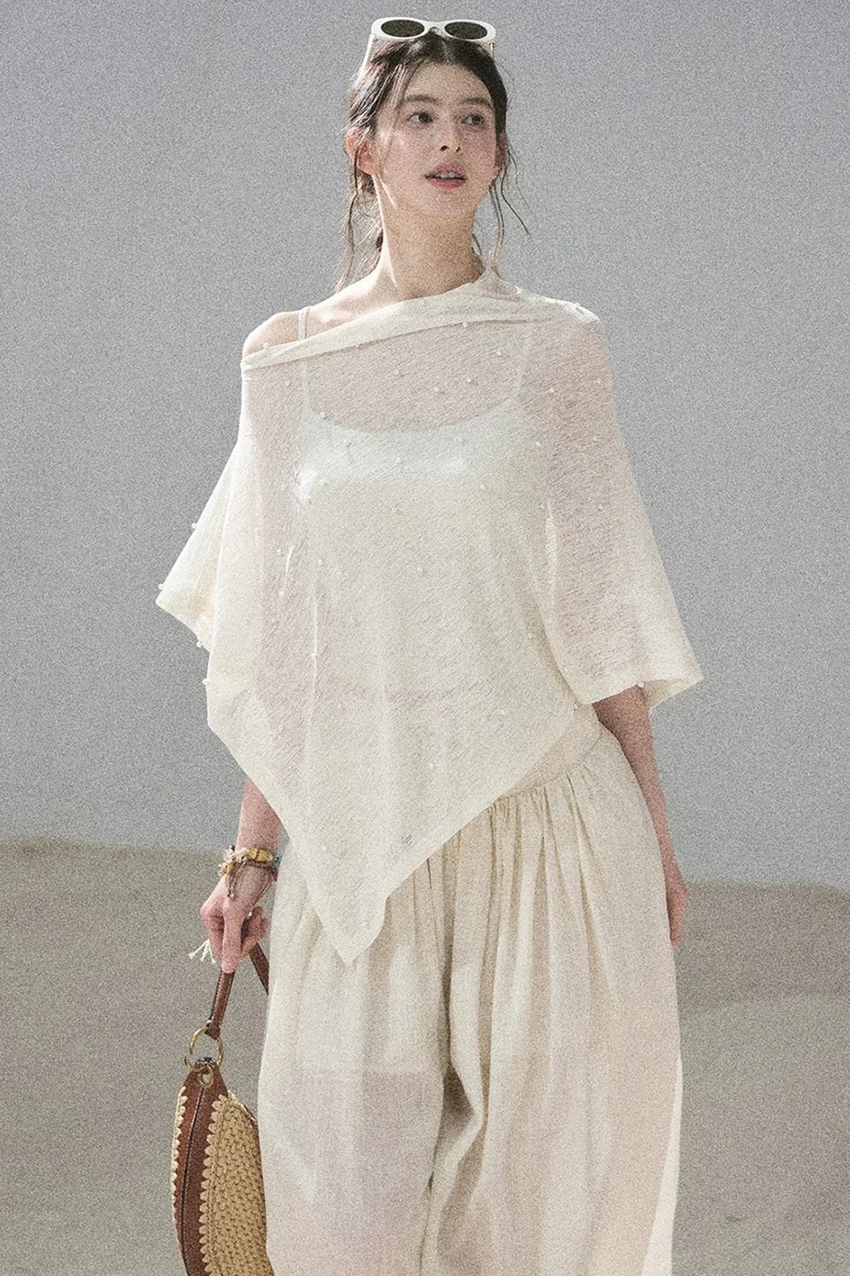 Watercolor Chiffon Wide-Leg Pants