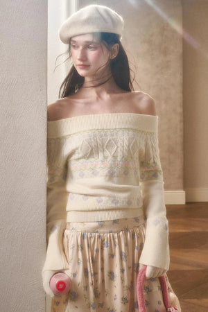 Waxy Cotton Sweater And Floral Skirt Set-Up