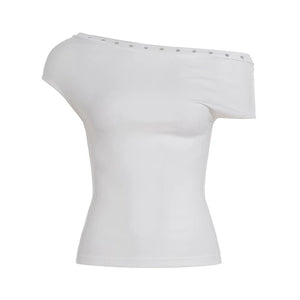 White Asymmetrical Rhinestone Top
