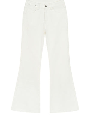 White Bamboo Texture Flared Denim Pants