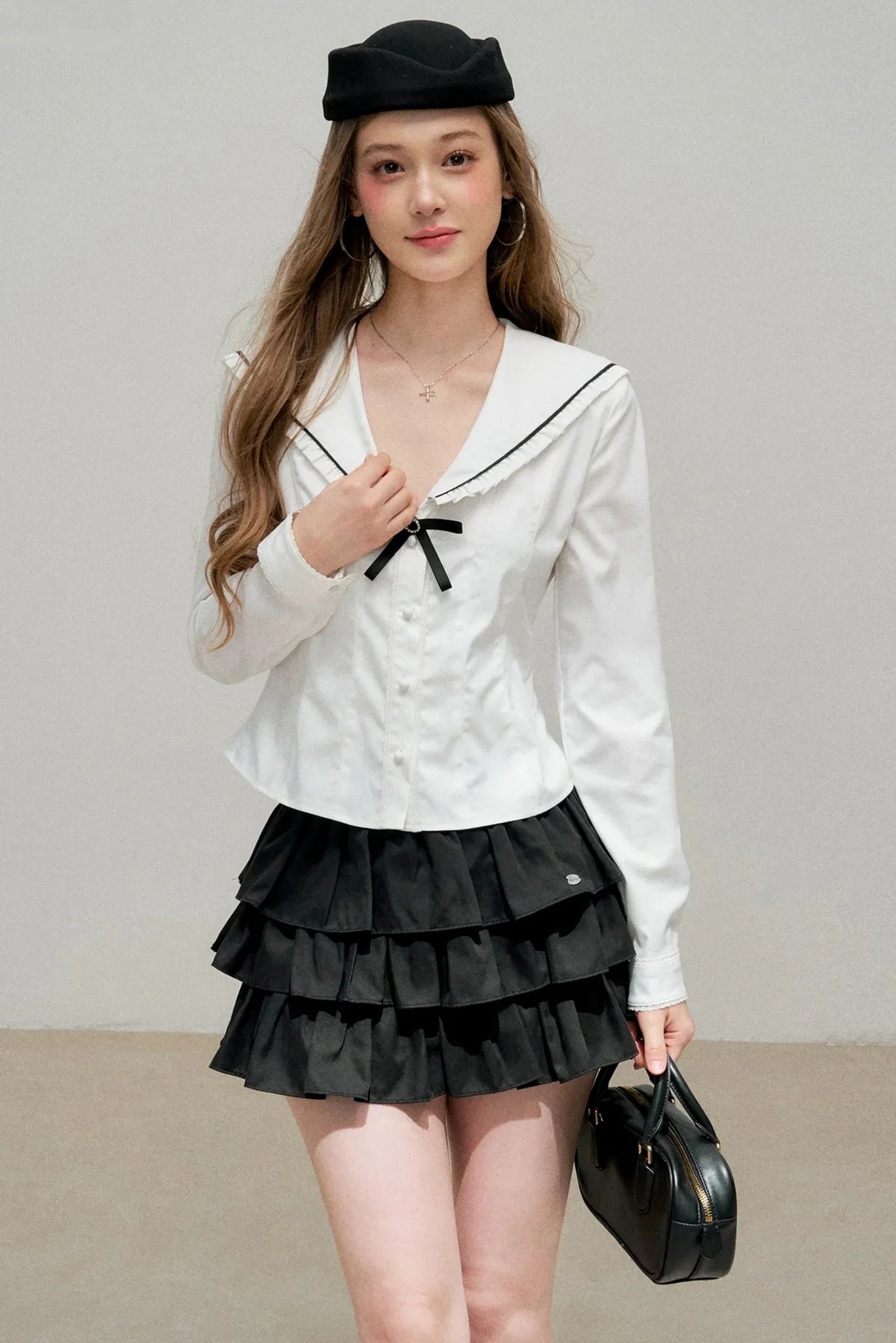 White Bow Collar Blouse
