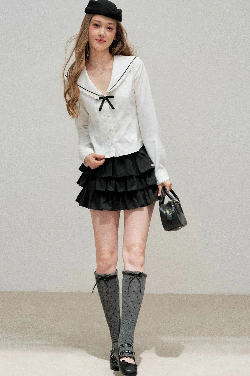 White Bow Collar Blouse