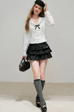 White Bow Collar Blouse