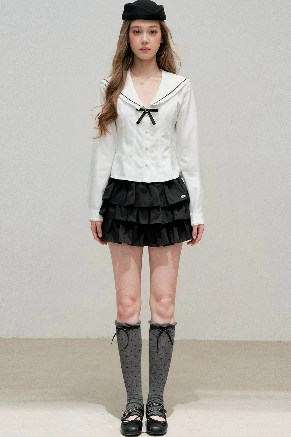 White Bow Collar Blouse