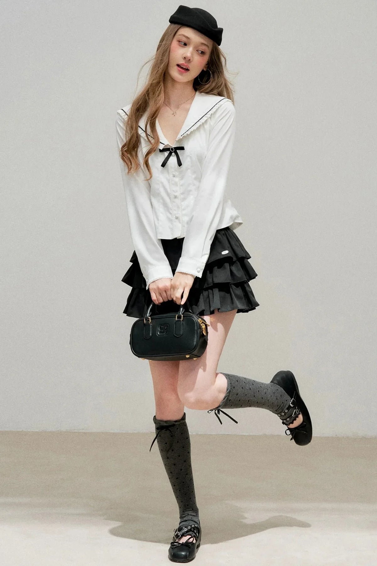 White Bow Collar Blouse