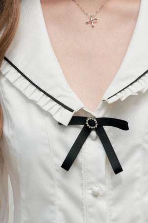 White Bow Collar Blouse