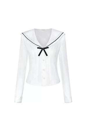White Bow Collar Blouse