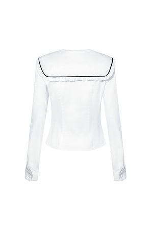 White Bow Collar Blouse