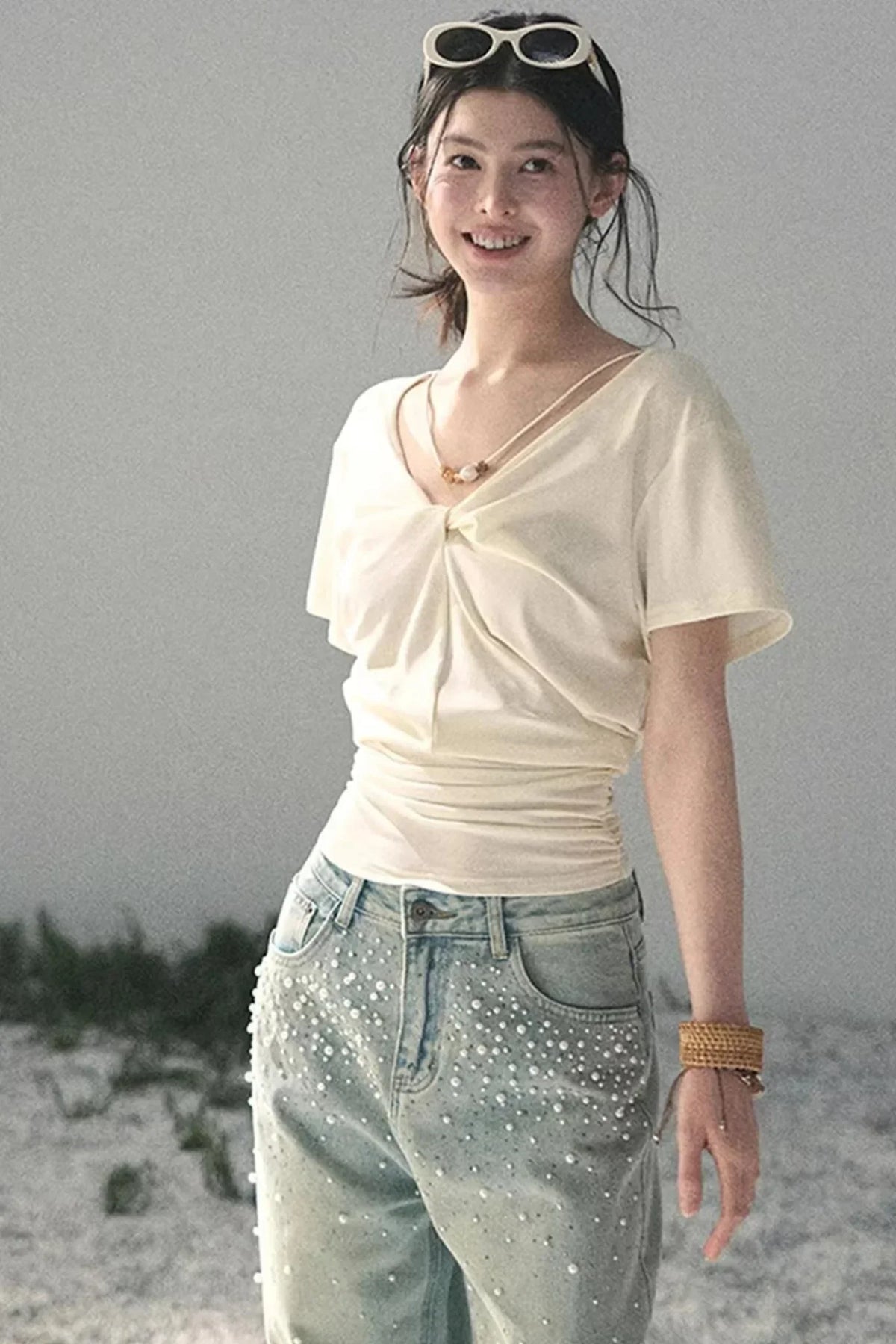 White Breaths V-Neck Top