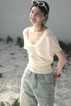 White Breaths V-Neck Top