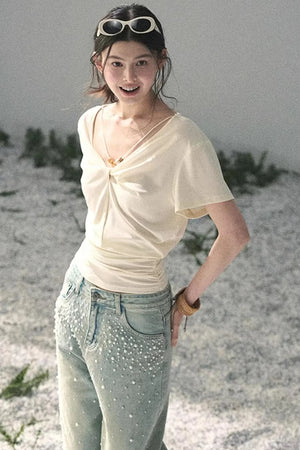 White Breaths V-Neck Top