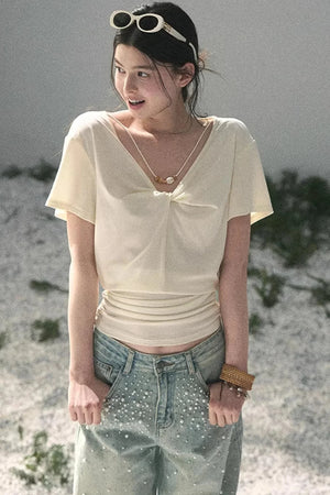 White Breaths V-Neck Top