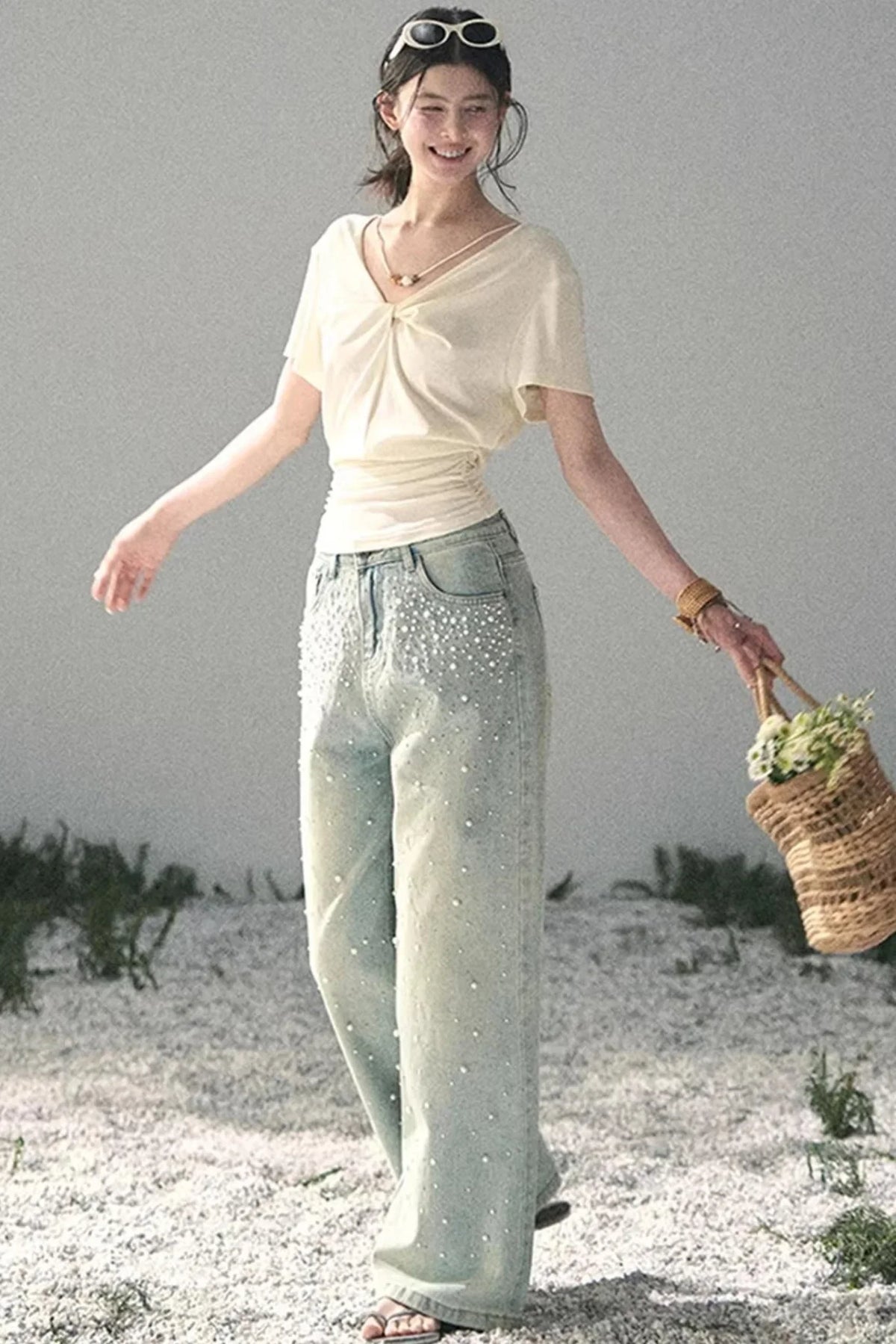 White Breaths V-Neck Top