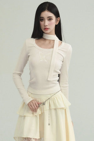 White Butterfly Embroidered Skirt Set-Up