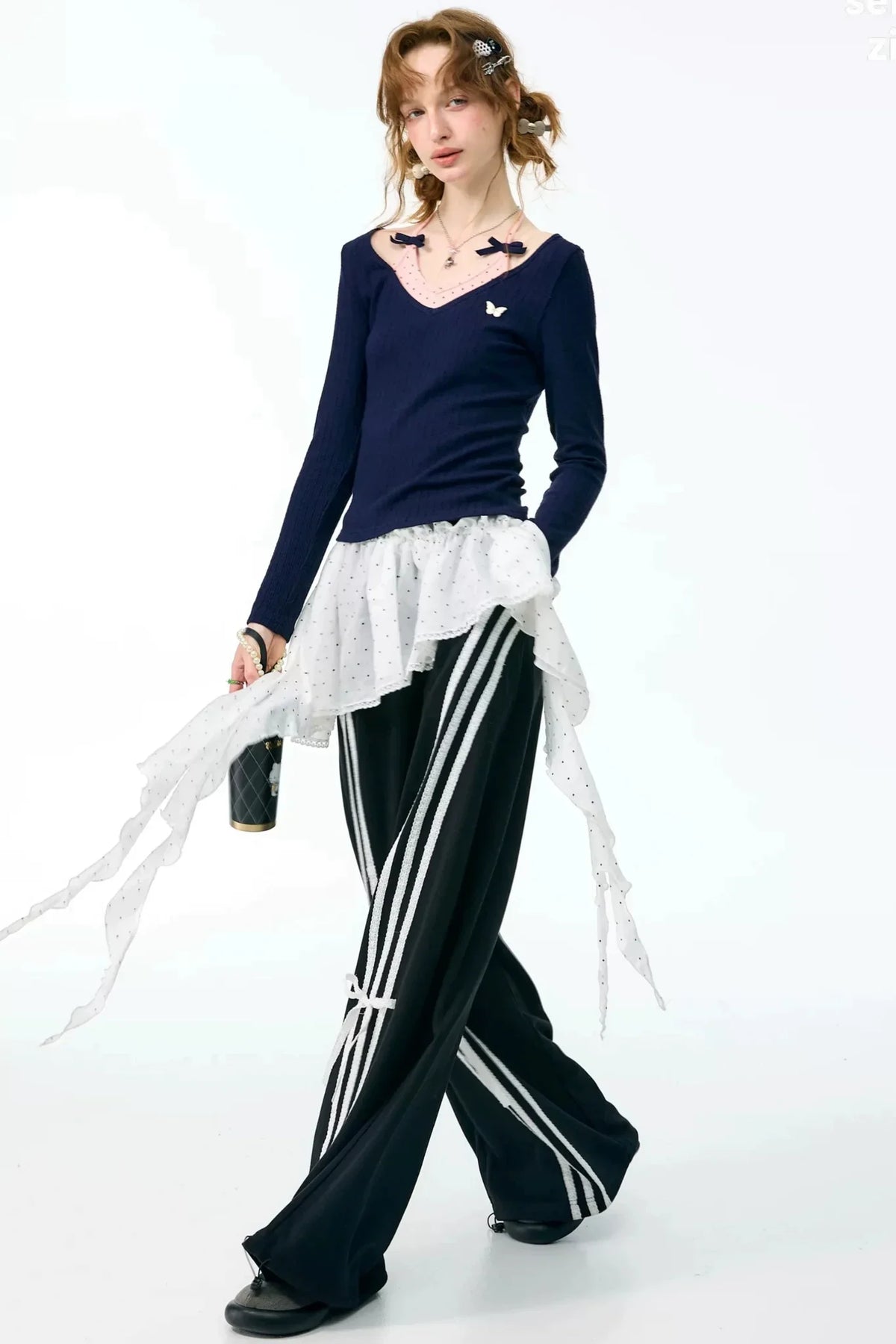 White Butterfly Wide-Leg Sweatpants