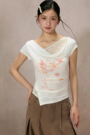 White Cherry Blossom Print T-Shirt