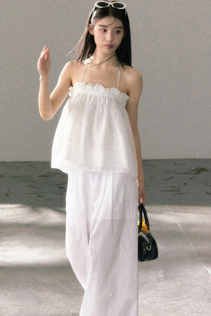 White Chiffon Lace Halter Top Set-Up