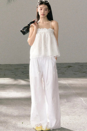 White Chiffon Lace Halter Top Set-Up