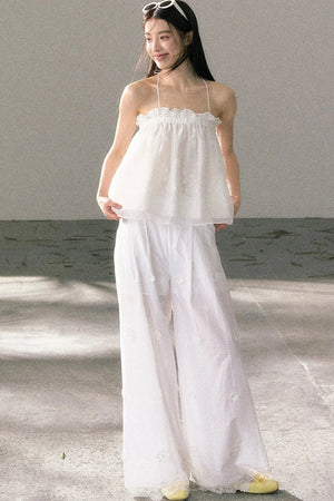 White Chiffon Lace Halter Top Set-Up