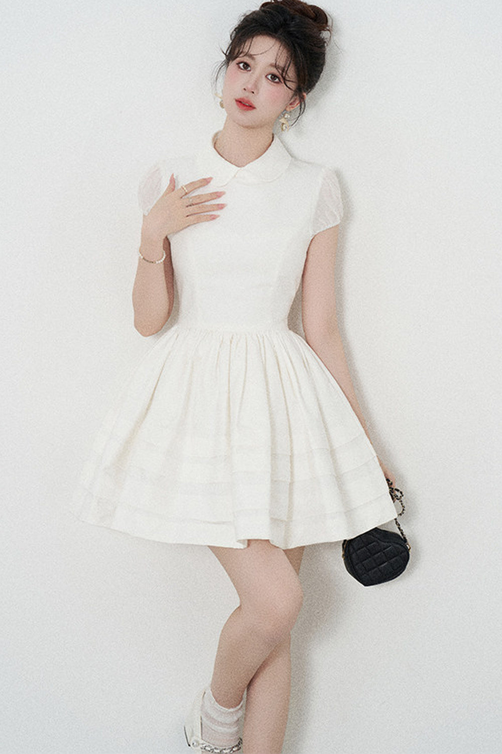 White Doll Collar Puffy Dress