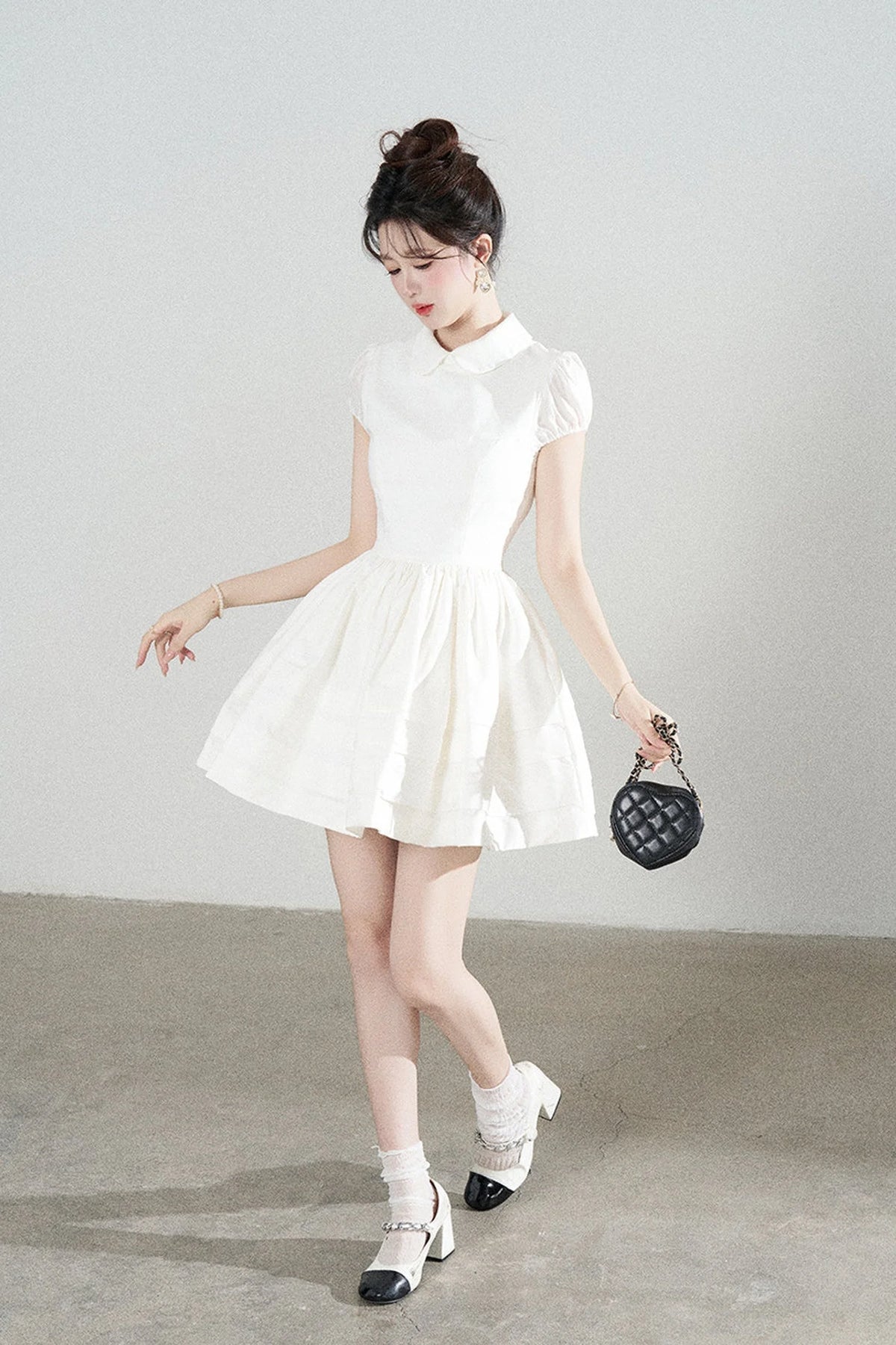 White Doll Collar Puffy Dress