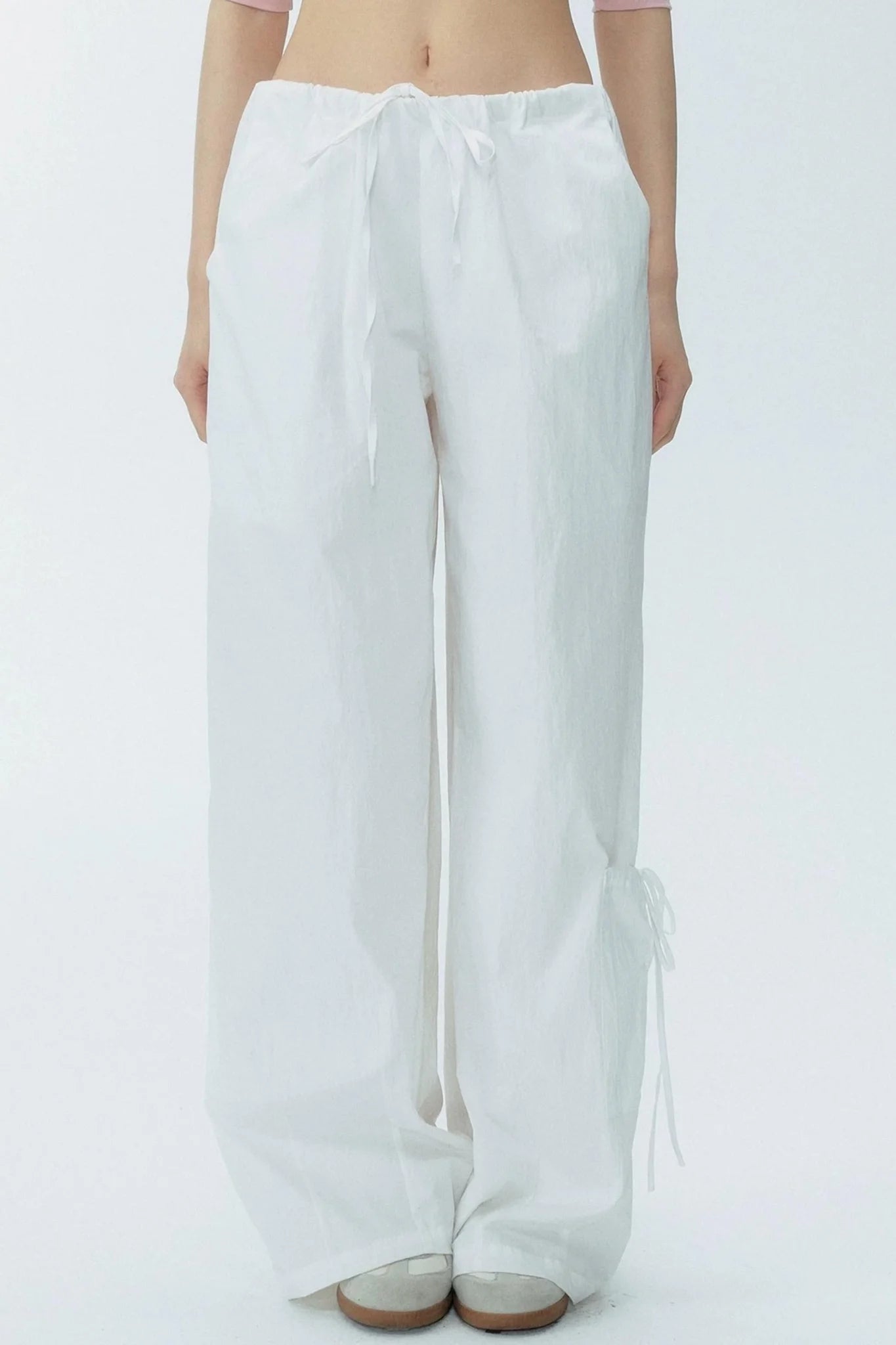 White Drawstring Wide-Leg Pants