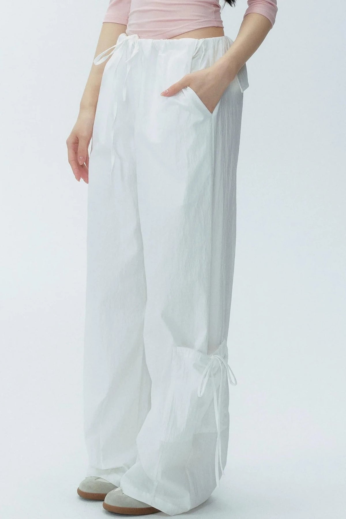 White Drawstring Wide-Leg Pants