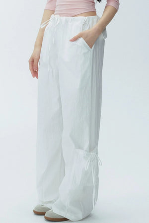 White Drawstring Wide-Leg Pants