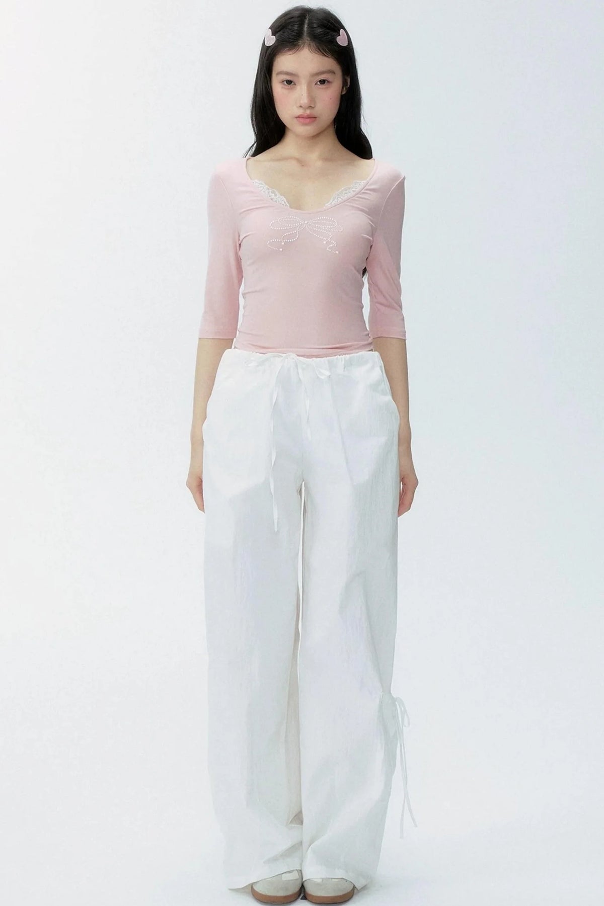 White Drawstring Wide-Leg Pants
