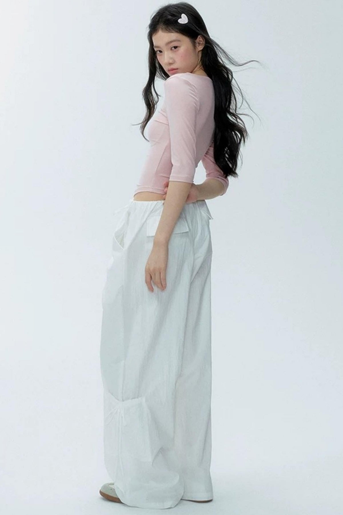 White Drawstring Wide-Leg Pants