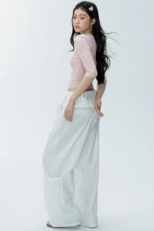 White Drawstring Wide-Leg Pants