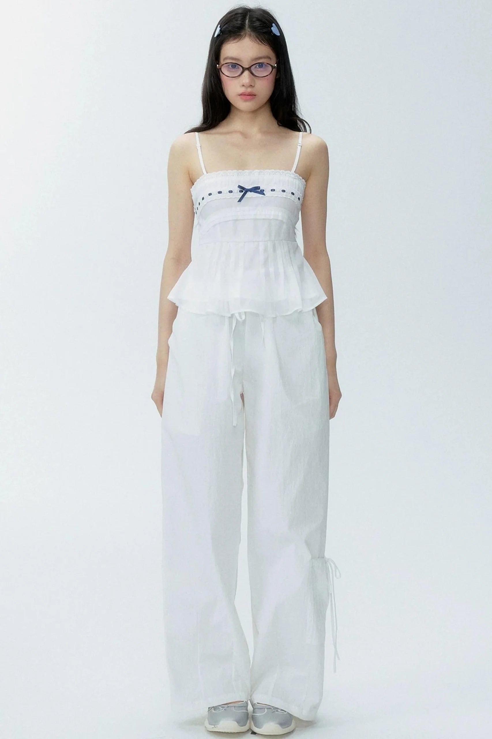 White Drawstring Wide-Leg Pants