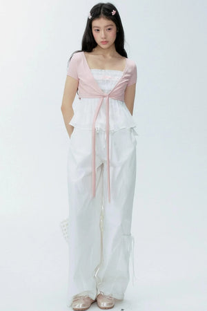 White Drawstring Wide-Leg Pants
