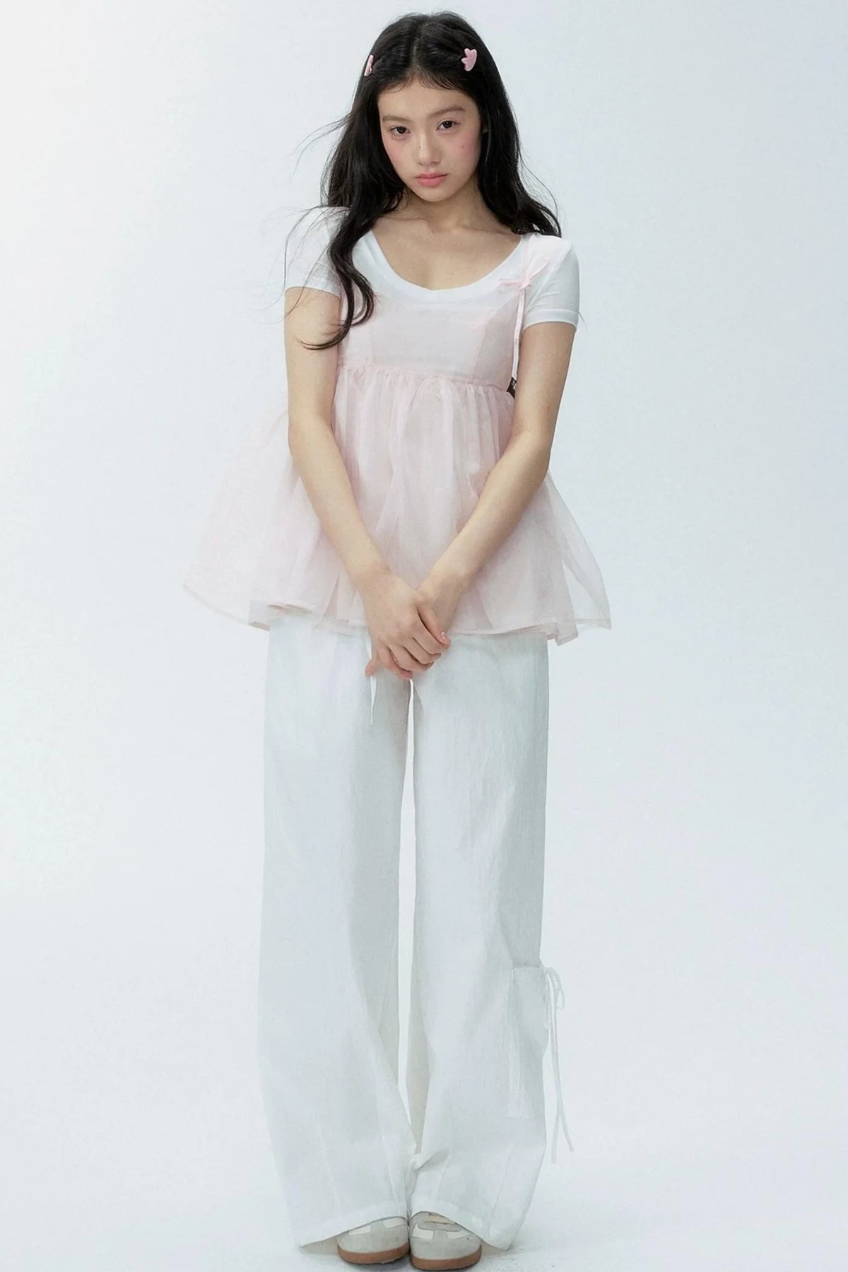 White Drawstring Wide-Leg Pants