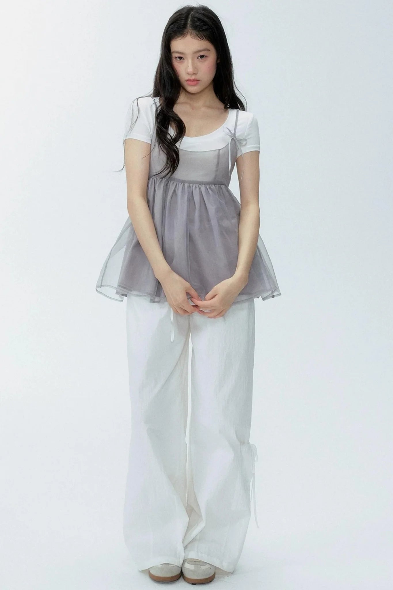White Drawstring Wide-Leg Pants