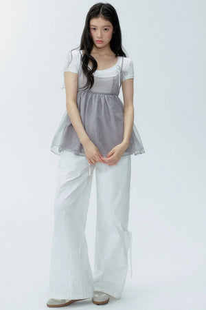 White Drawstring Wide-Leg Pants