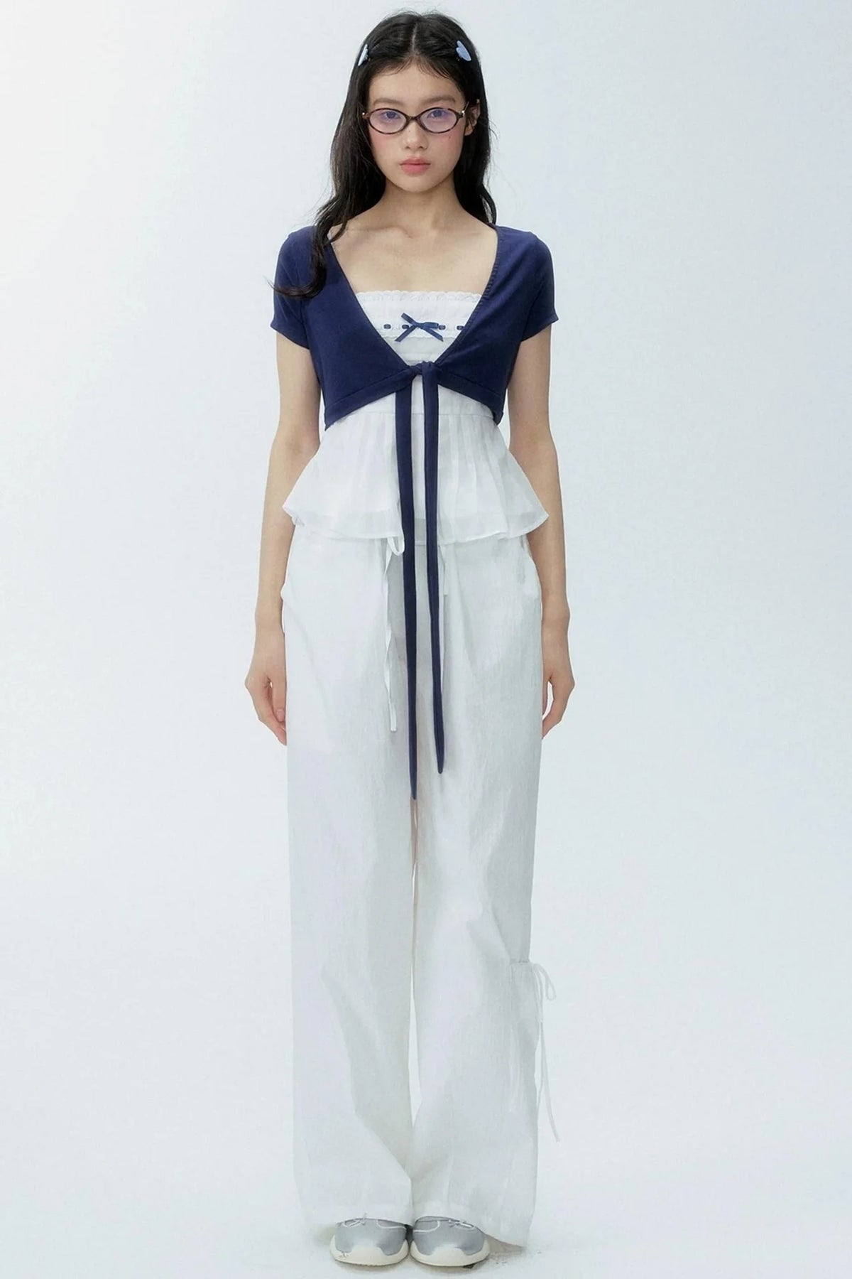 White Drawstring Wide-Leg Pants