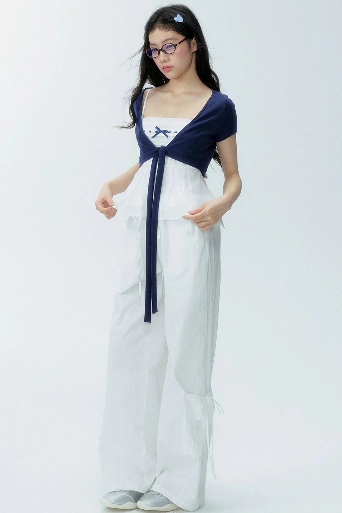 White Drawstring Wide-Leg Pants