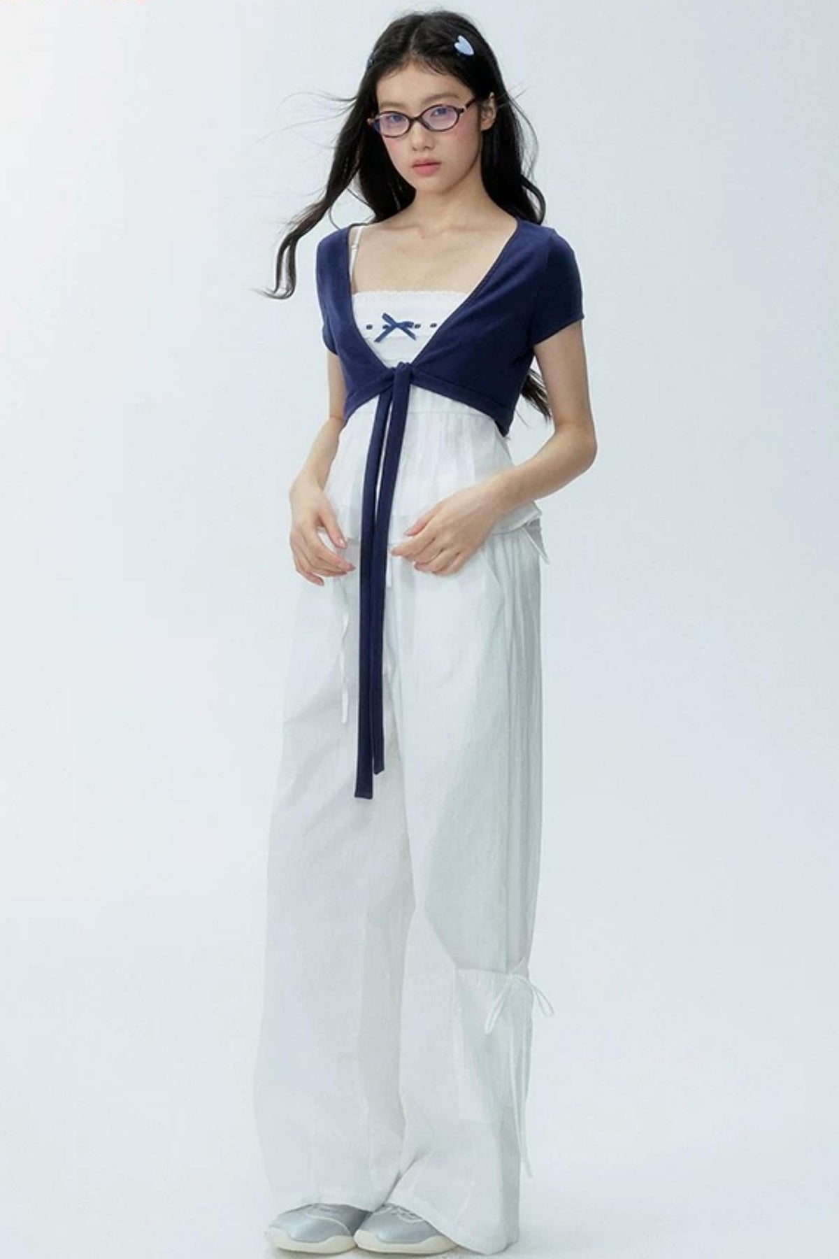 White Drawstring Wide-Leg Pants