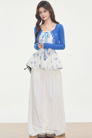 White Embroidered Camisole Top Set-Up