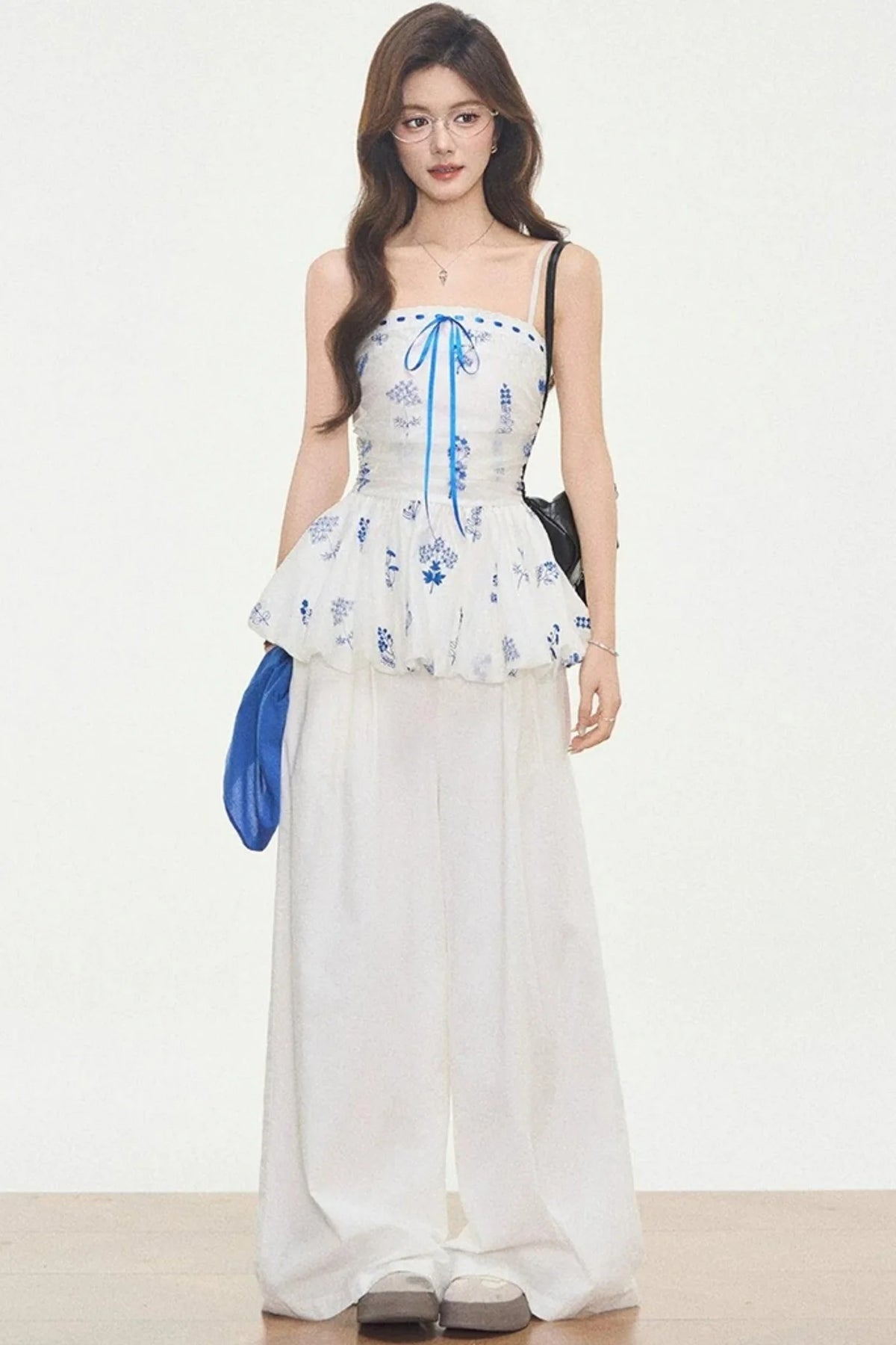 White Embroidered Camisole Top Set-Up