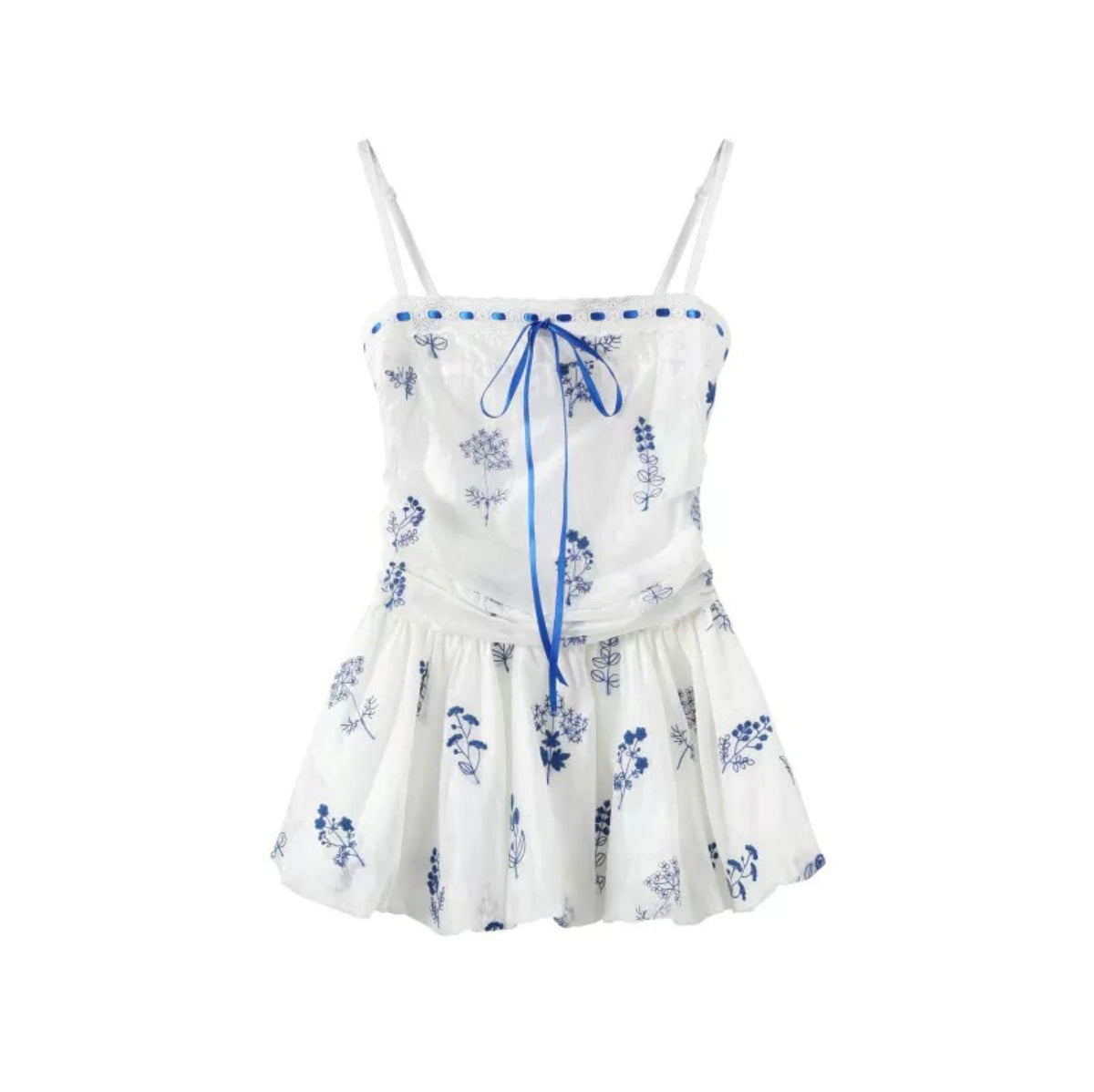 White Embroidered Camisole Top Set-Up