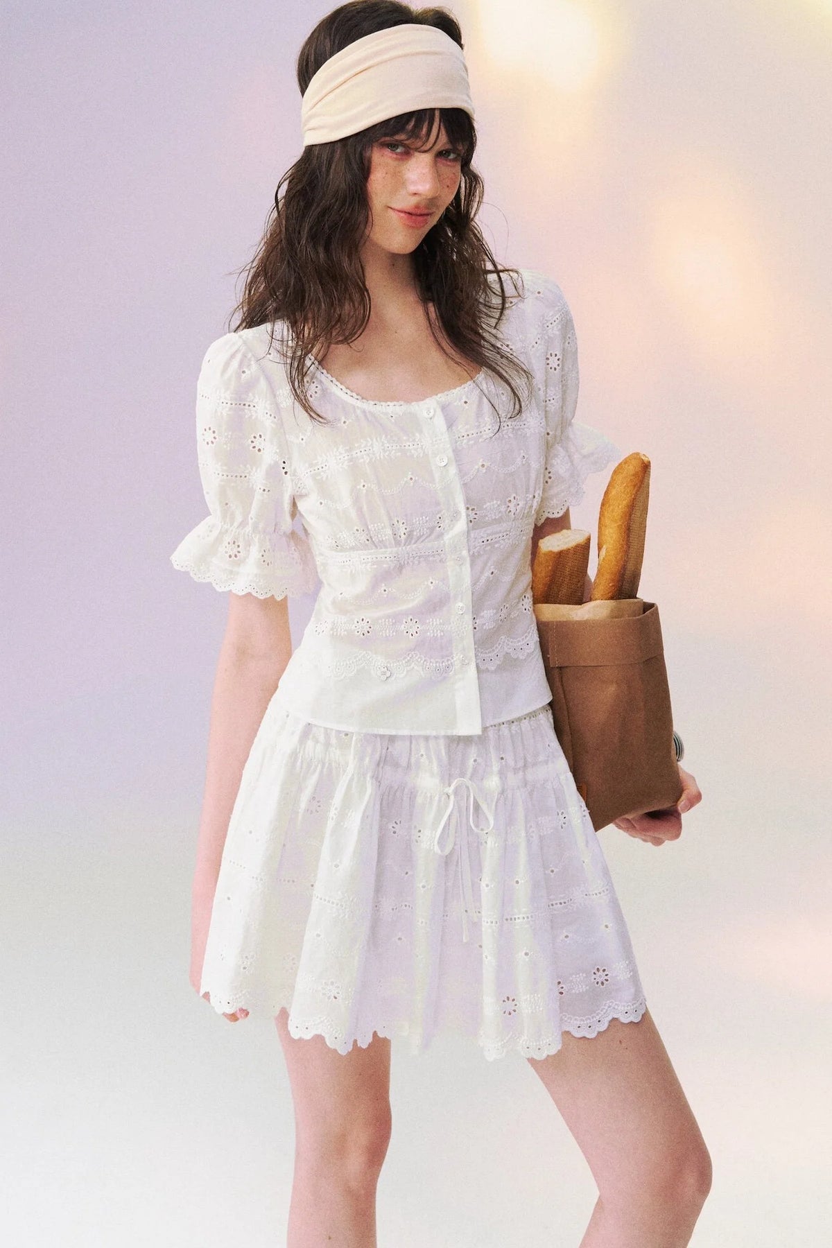 White Eyelet Puffy Skirt and Top Set-Up