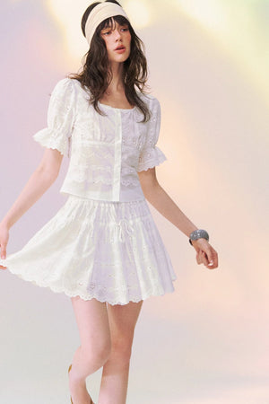 White Eyelet Puffy Skirt and Top Set-Up