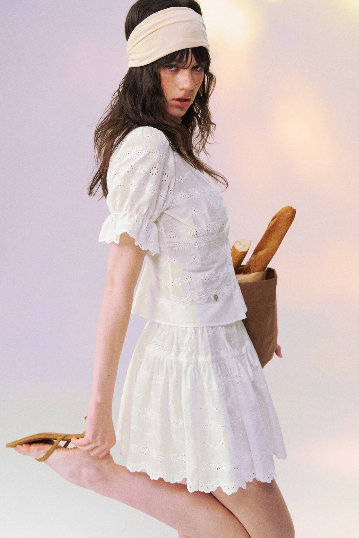 White Eyelet Puffy Skirt and Top Set-Up