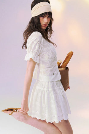 White Eyelet Puffy Skirt and Top Set-Up