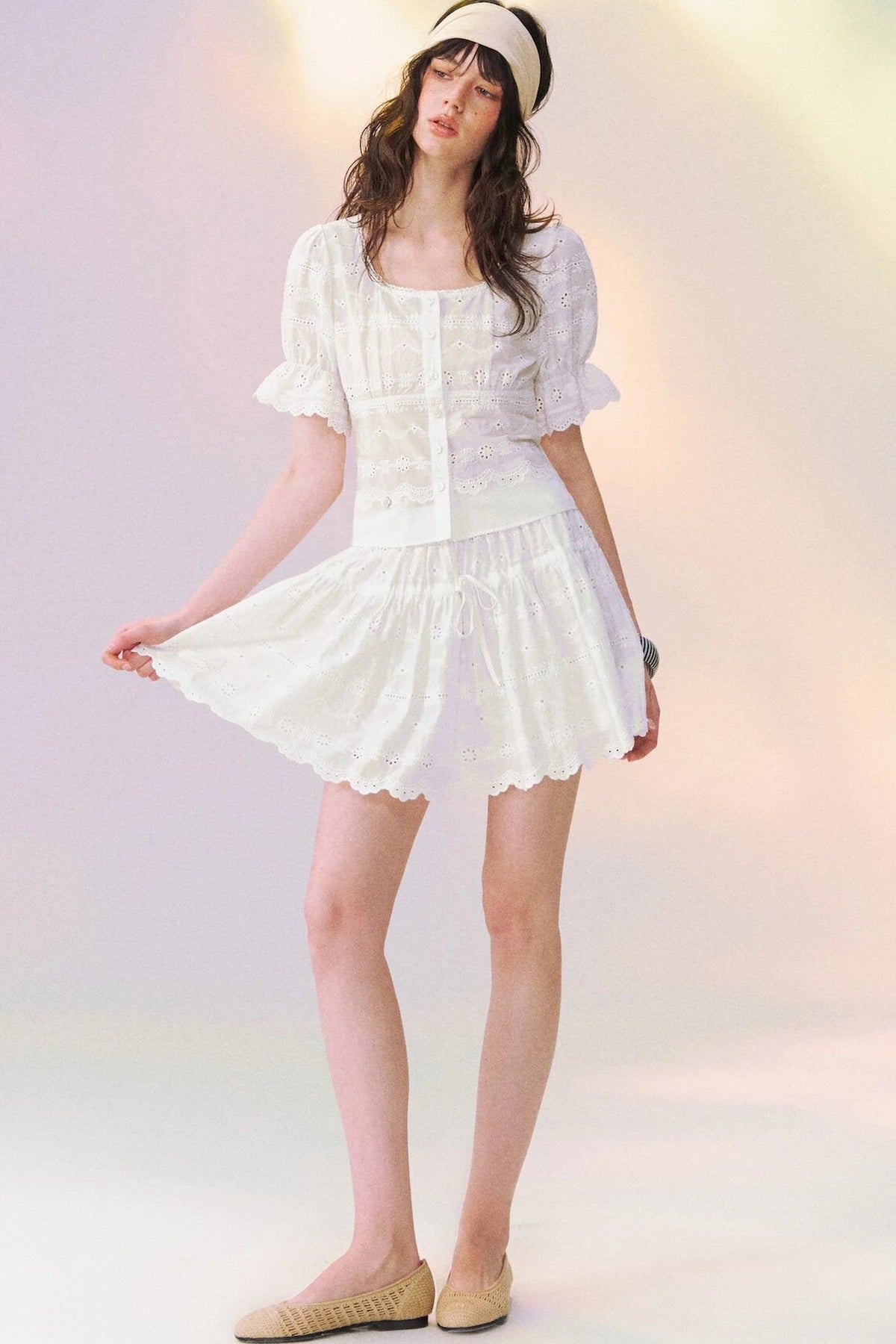 White Eyelet Puffy Skirt and Top Set-Up
